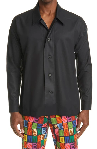 Shop Issey Miyake Button-up Press Shirt In Charcoal
