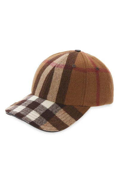 Shop Burberry Check Wool Baseball Cap In Dark Birch Brown