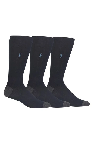 Shop Polo Ralph Lauren 3-pack Ribbed Socks In Navy