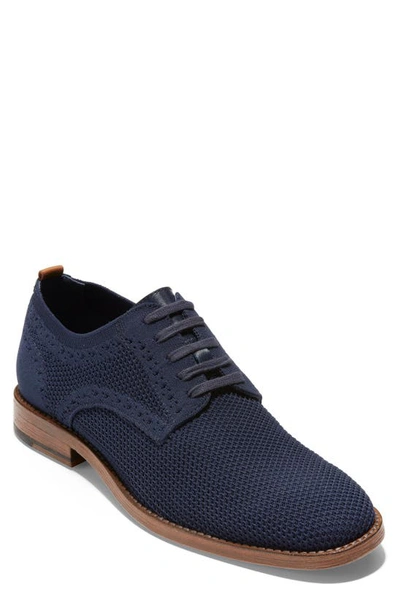 Shop Cole Haan Feathercraft Grand Stitchlite Plain Toe Derby In Marine Blue Knit