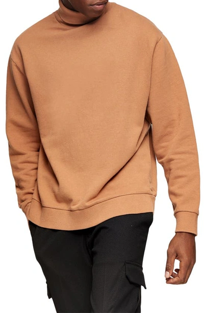 Shop Topman Roll Neck Sweatshirt In Taupe/beige