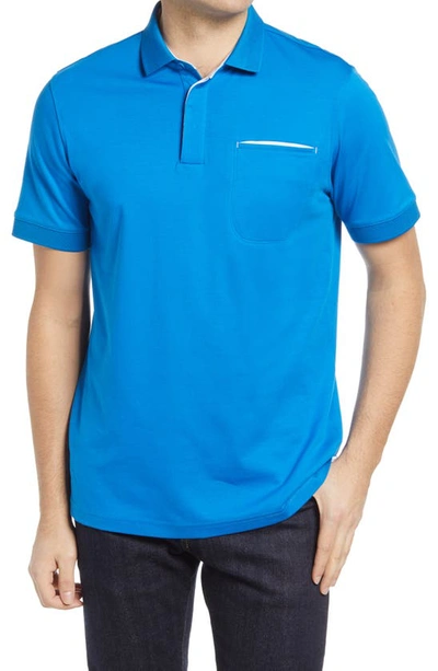 Shop Bugatchi Pima Cotton Short Sleeve Polo Shirt In Classic Blue