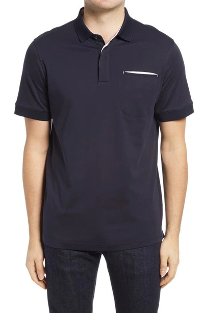 Shop Bugatchi Pima Cotton Short Sleeve Polo Shirt In Navy
