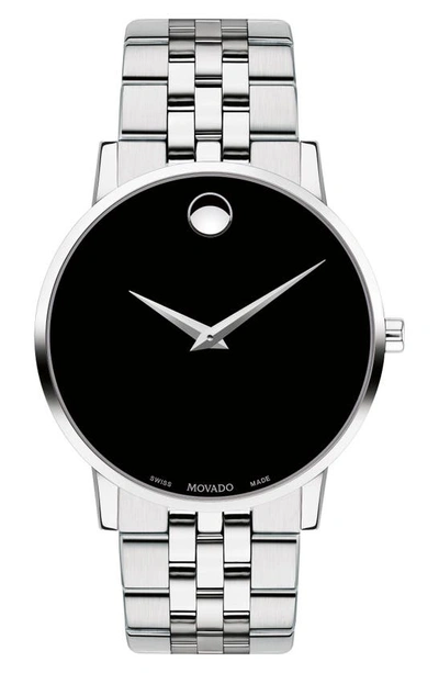 Shop Movado Museum Dot Bracelet Watch, 40mm In Silver/ Black/ Silver