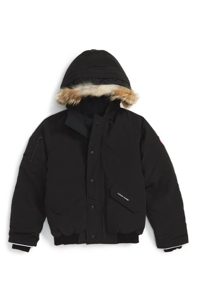 Shop Canada Goose 'rundle' Down Bomber Jacket With Genuine Coyote Fur Trim In Black