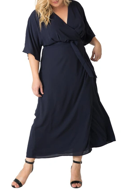 Standards & Practices Short Sleeve Wrap Maxi Dress In Midnight Blue