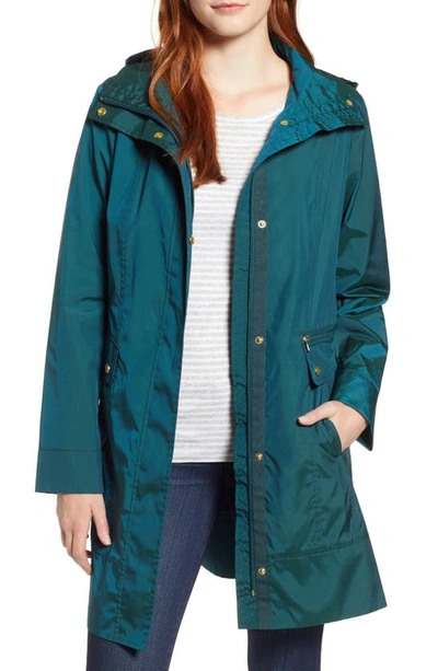 Shop Cole Haan Signature Back Bow Packable Hooded Raincoat In Pine