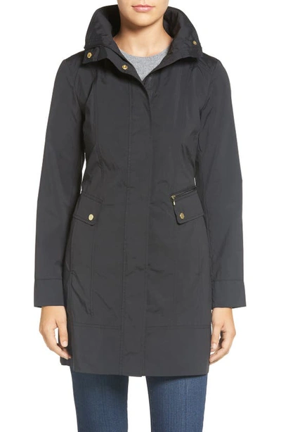 Shop Cole Haan Signature Back Bow Packable Hooded Raincoat In Black