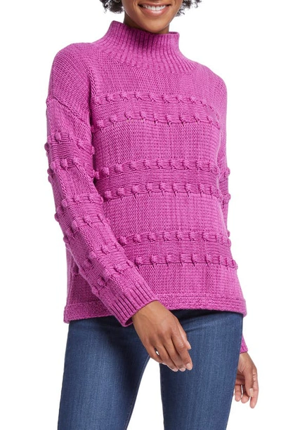 Shop Nic + Zoe Adore A Ball Texture Stripe Turtleneck Sweater In Fuchsia