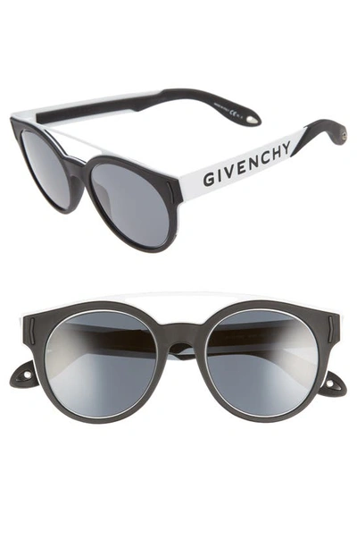 Shop Givenchy 50mm Round Sunglasses In Black/ White