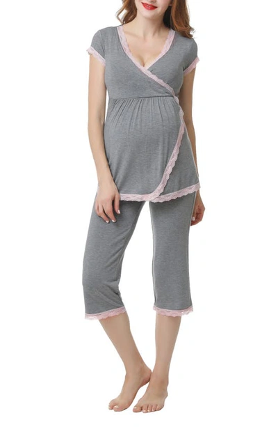 Shop Kimi And Kai Cindy Nursing/maternity Pajamas In Dark Heather Gray