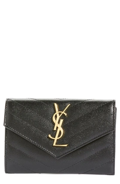 Shop Saint Laurent 'monogram' Quilted Leather French Wallet In Noir