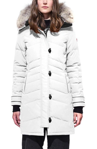 Shop Canada Goose Lorette Hooded Down Parka With Genuine Coyote Fur Trim In Northstar White