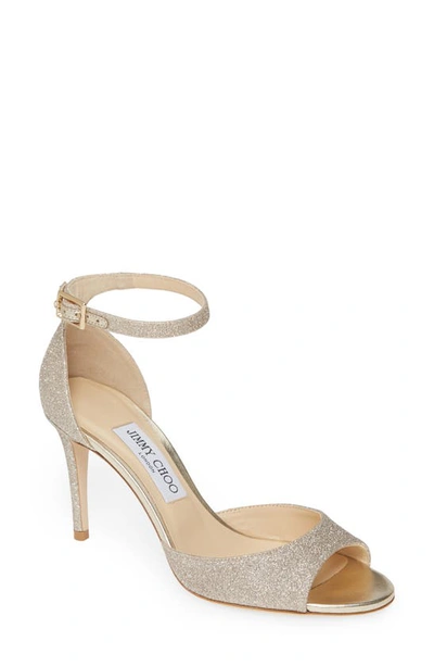 Shop Jimmy Choo Annie 85 Ankle Strap Sandal In Platinum Ice