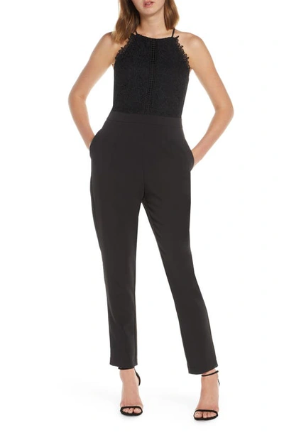 Shop Adelyn Rae Adelyn Raw Alessia Lace Mix Sleeveless Jumpsuit In Black