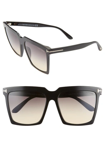 Shop Tom Ford Sabrina 58mm Square Sunglasses In Shiny Black/ Smoke Gradient