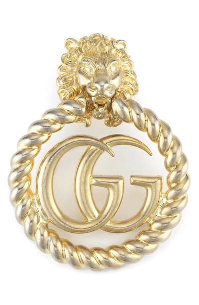 Shop Gucci Lion Head Gg Clip-on Earring In Gold