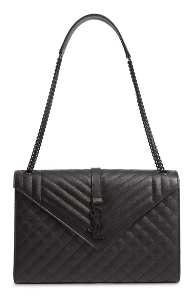 Shop Saint Laurent Large Envelope Calfskin Leather Shoulder Bag In Noir