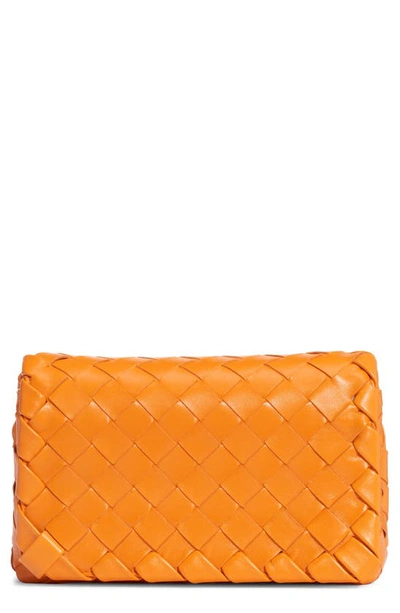 Shop Bottega Veneta Mini Intrecciato Leather Crossbody Flap Bag In Light Orange