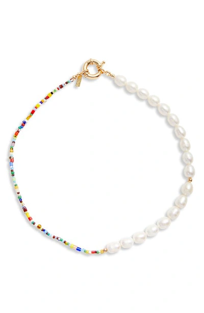 Shop Eliou Thases Genuine Pearl & Bead Necklace In Gold