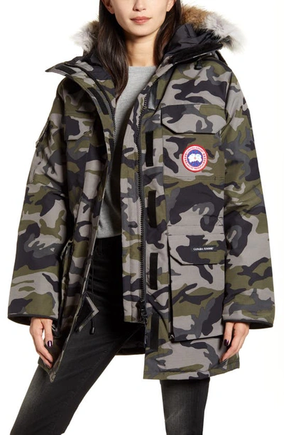 Shop Canada Goose Expedition Hooded Down Parka With Genuine Coyote Fur Trim In Classic Camo Coastal Grey