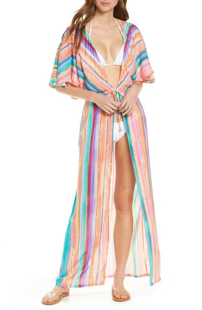 Shop Luli Fama Heat Waves Cover-up Wrap In Coral Multi