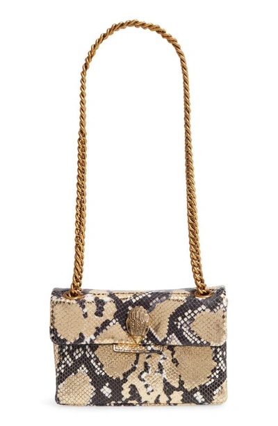 Shop Kurt Geiger Mini Kensington Metallic Snake Embossed Leather Crossbody Bag In Open Brown