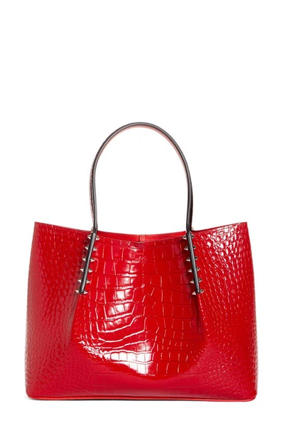 Shop Christian Louboutin Small Cabarock Croc Embossed Calfskin Leather Tote In Loubi