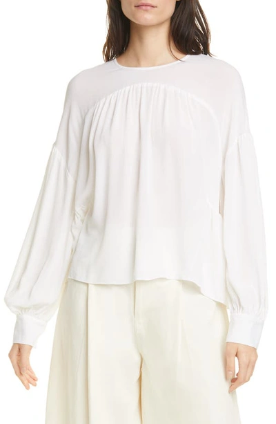 Shop Vince Shirred Dolman Sleeve Silk Blouse In Optic White