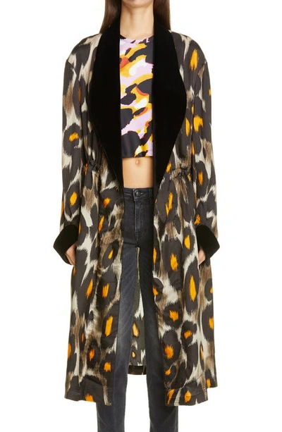 Shop R13 Leopard Print Velvet Trim Robe Jacket In Grey/ Orange Leopard