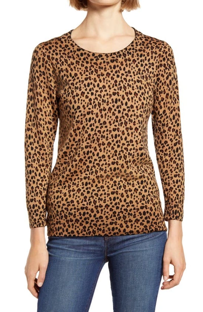 Shop Jcrew Leopard Print Merino Wool Sweater In Camel Mod Leopard