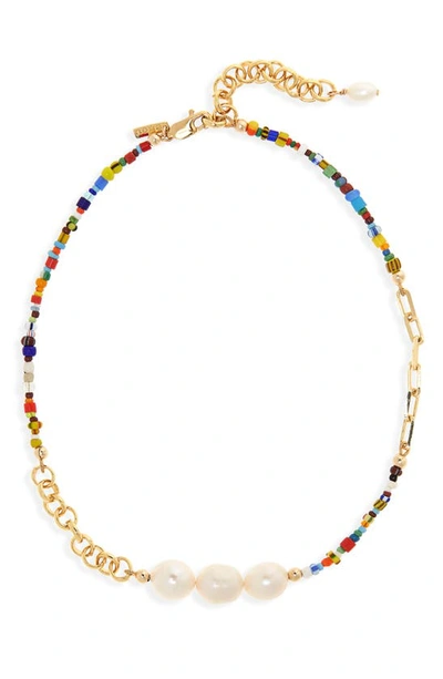 Shop Eliou Manaus Genuine Pearl & Bead Necklace In Gold
