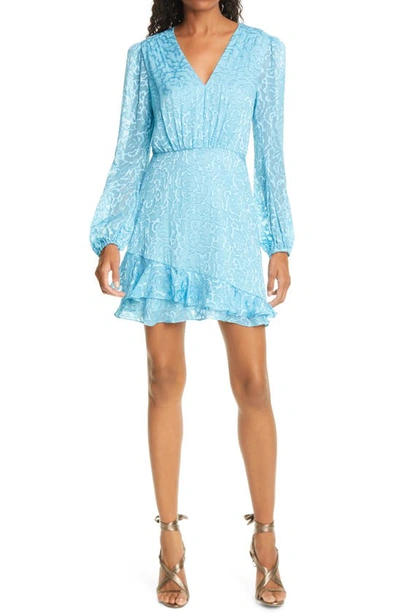 Shop Saloni Alya Heart Jacquard Long Sleeve Silk Blend Minidress In Ice Blue
