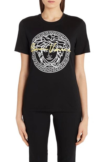 Shop Versace Medusa Signature Graphic Tee In A3116 Black White Lime