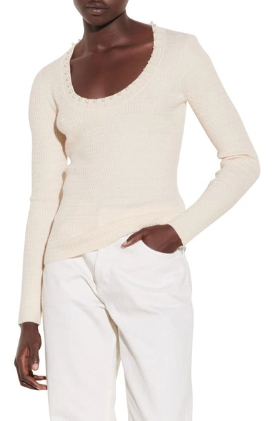 Shop Sandro Cable Knit Sweater In Light Beige