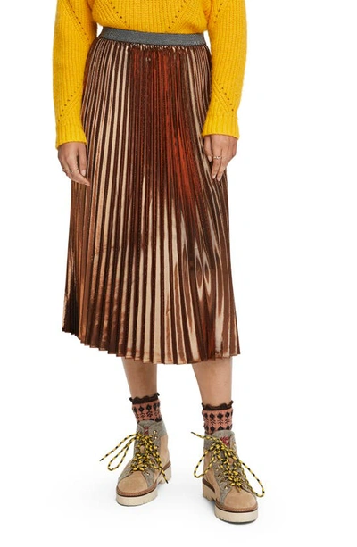 Shop Scotch & Soda Metallic Pleated Midi Skirt In Bronze