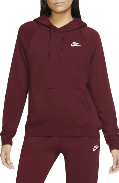 Shop Nike Sportswear Essential Pullover Fleece Hoodie In Dark Beetroot/ White