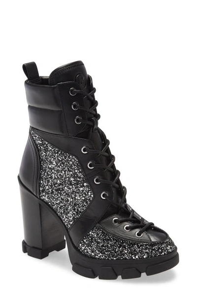 Shop Michael Michael Kors Ridley Lace-up Boot In Black/ Silver