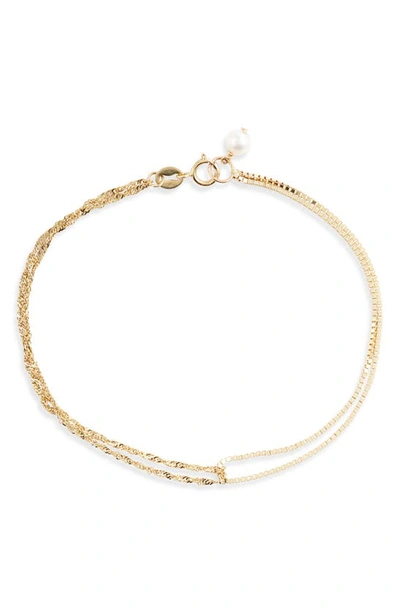 Shop Poppy Finch Shimmer Cultured Pearl Double Chain Bracelet In Yellow Gold