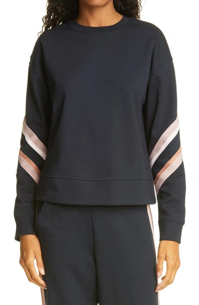 Shop Ted Baker Jjordan Metallic Detail Cotton Blend Sweatshirt In Navy