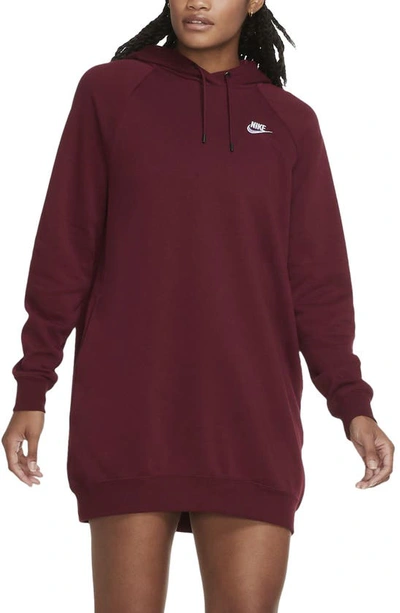 Nike Essential Fleece Hooded Sweatshirt Dress In Dark Beetroot/white |  ModeSens