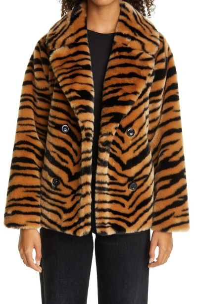 Shop Stand Studio Tiffany Short Tiger Print Faux Fur Belted Jacket In Classic Tiger
