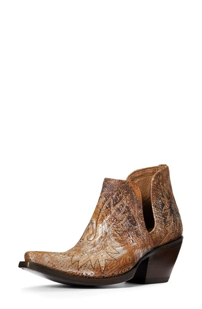 Shop Ariat Dixon Western Bootie In Brushed Silver Leather