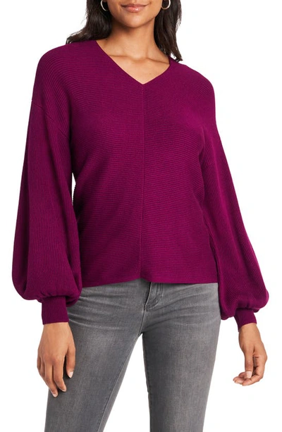 Shop 1.state Ribbed Balloon Sleeve Cotton Blend Sweater In Plum Fairy