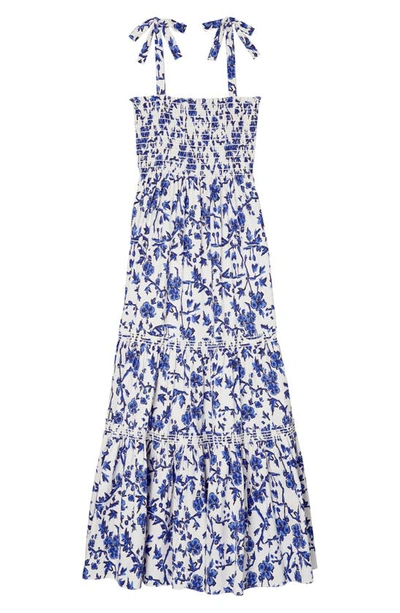 Shop Tory Burch Floral Print Tie Shoulder Midi Cover-up Dress In Blue Branches
