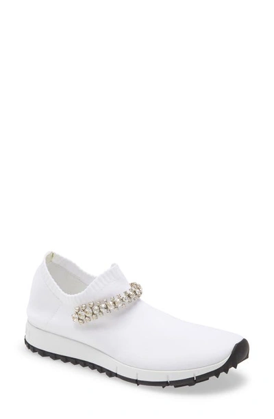 Shop Jimmy Choo Verona Crystal Embellished Knit Sneaker In White