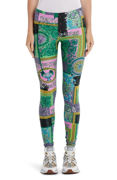 Shop Versace Barocco Patchwork Print Leggings In Multi