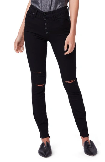 Shop Paige Margot High Waist Button Fly Distressed Skinny Jeans In Midnight Storm