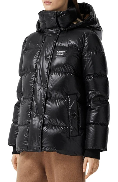 Shop Burberry Logo Applique Down Puffer With Removable Hood In Black