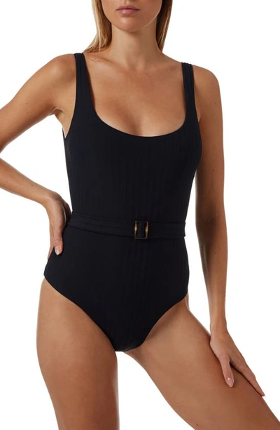 Shop Melissa Odabash Melissa Obadash Texas One-piece Swimsuit In Black Ribbed